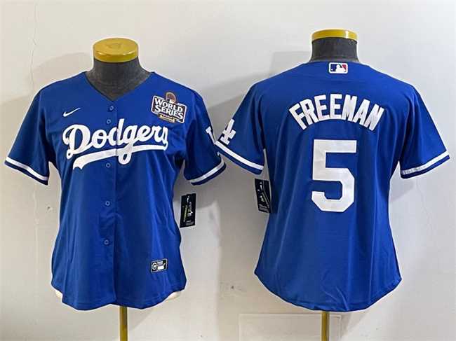 Women%27s Los Angeles Dodgers #5 Freddie Freeman Royal 2024 World Series Cool Base Stitched Jersey(Run Small)->mlb womens jerseys->MLB Jersey